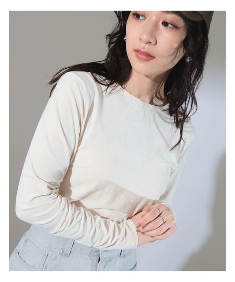 Demi-Luxe BEAMS 「トリアセテート ベロア ロングスリーブ Tシャツ」|Tシャツ・カットソー|IVORY