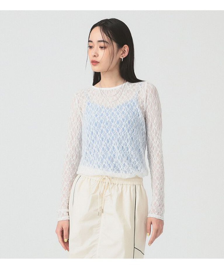 Ray BEAMS 「ストレッチレース クルーネック Tシャツ」|Tシャツ・カットソー|