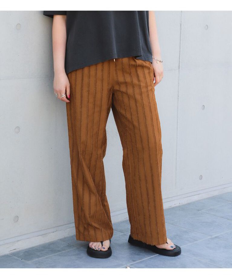 Ray BEAMS 「ストライプ ジャカード ワイド パンツ」|チノ|BROWN