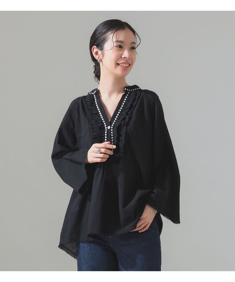 Demi-Luxe BEAMS 「Devotion TWINS / エンブロイダリートリム ブラウス」|シャツ・ブラウス|BLACK