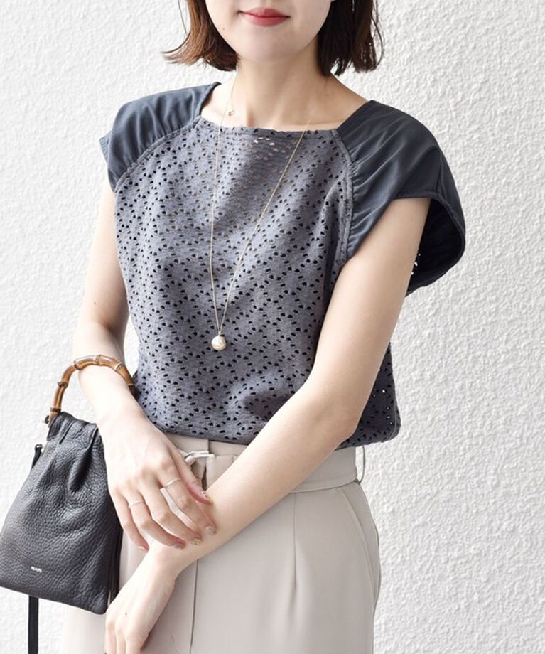 SHIPS for women「* 〈手洗い可能〉アイレット ギャザー スリーブ スクエアネック カットソー◇」|Tシャツ・カットソー|