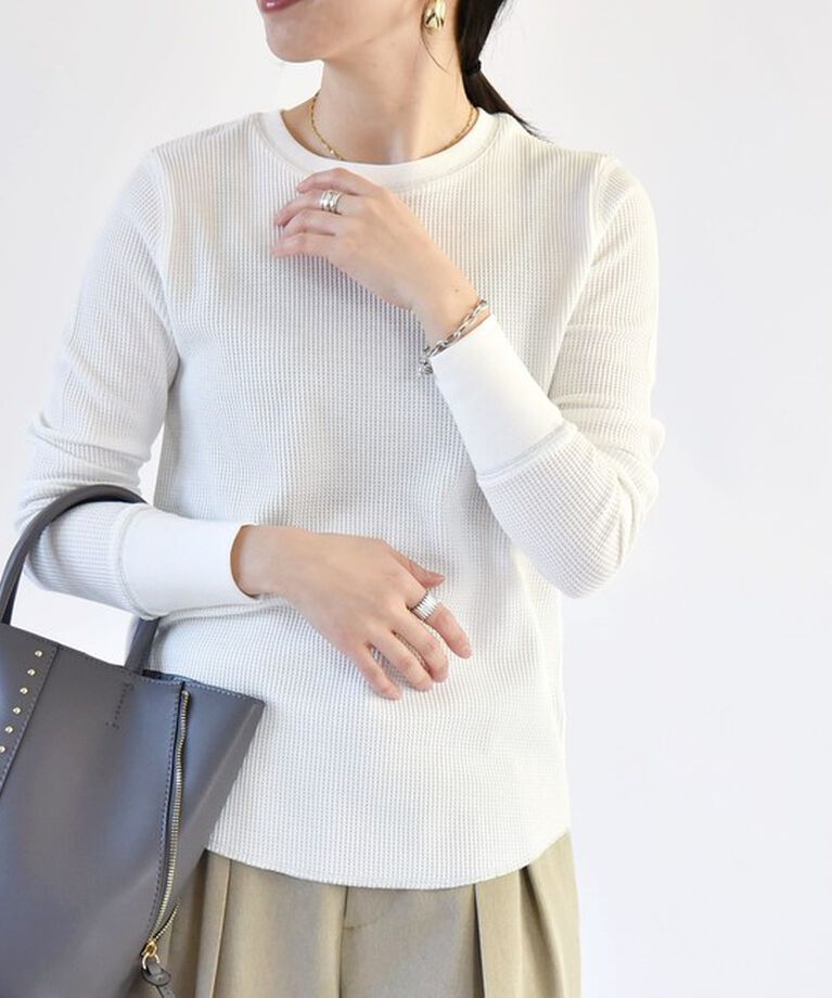 quaranciel「quaranciel:〈洗濯機可能〉ワッフル クルーネック ラウンドヘム カットソー」|Tシャツ・カットソー|