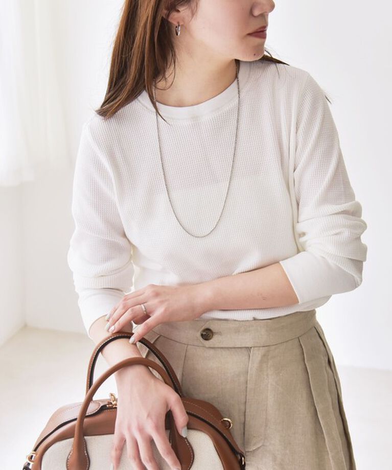 quaranciel「quaranciel:〈洗濯機可能〉ワッフル クルーネック ラウンドヘム カットソー」|Tシャツ・カットソー|
