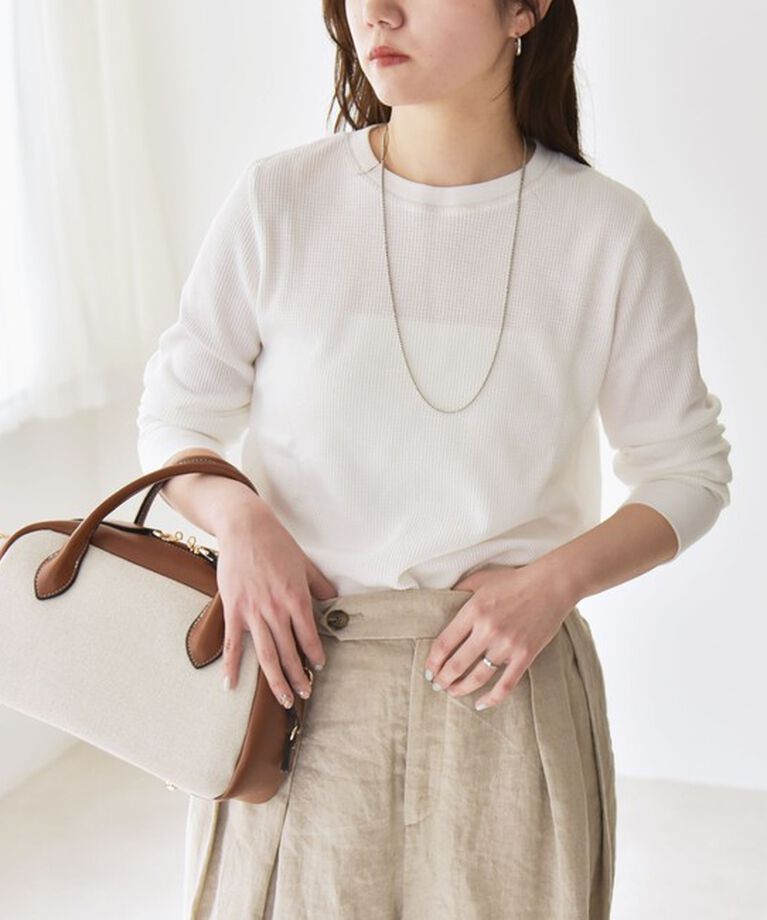 quaranciel「quaranciel:〈洗濯機可能〉ワッフル クルーネック ラウンドヘム カットソー」|Tシャツ・カットソー|