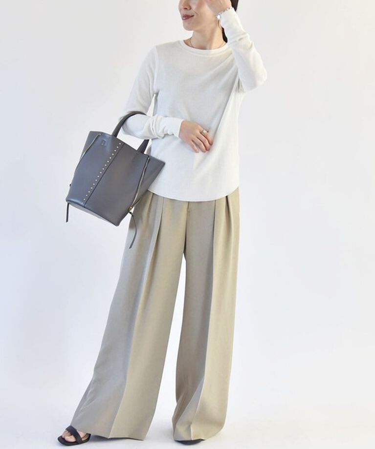 quaranciel「quaranciel:〈洗濯機可能〉ワッフル クルーネック ラウンドヘム カットソー」|Tシャツ・カットソー|