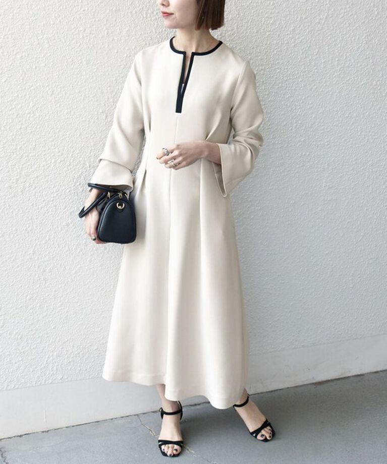SHIPS any「SHIPS any: ダブルクロス ウエスト タック Aライン ワンピース ［NAVY BLUE］」|ワンピース|