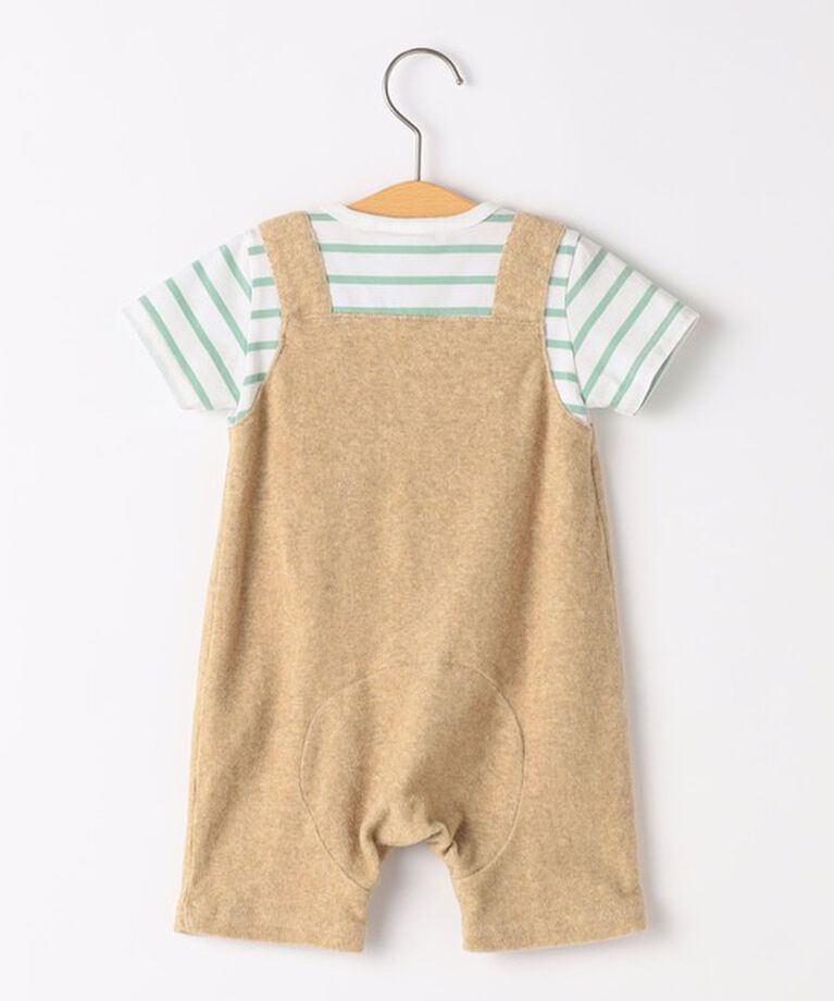 SHIPS KIDS「SHIPS KIDS:70～80cm / フェイク オーバーオール ボーダー ロンパース」|ロンパース|