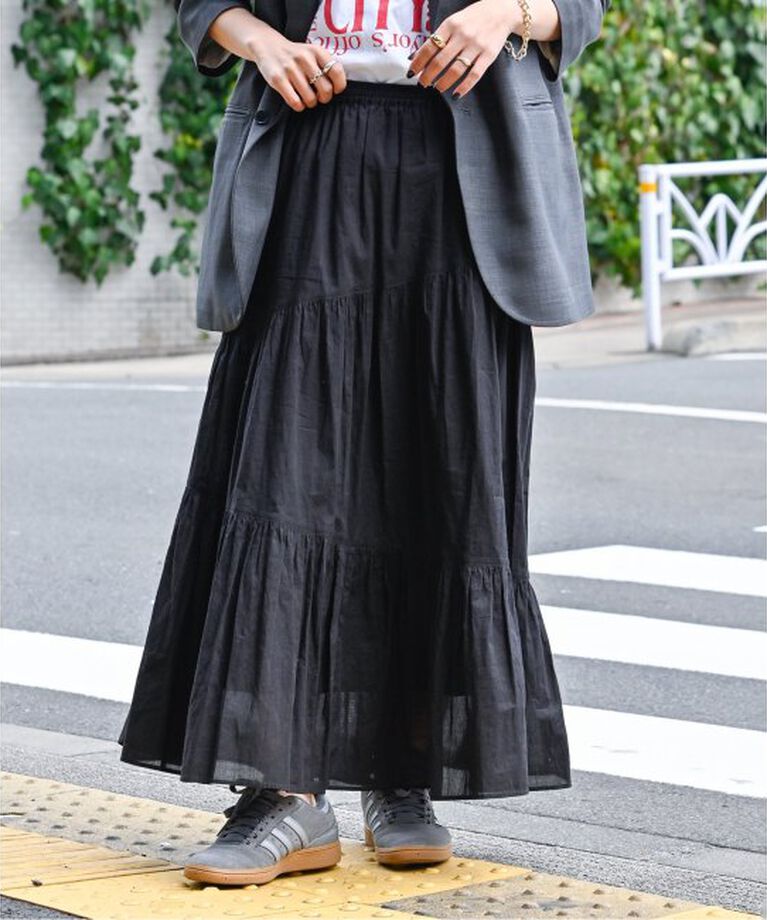 OUTDOOR PRODUCTS Usual Things「COTTON VOILEアシンメトリーティアードスカート」|スカート|