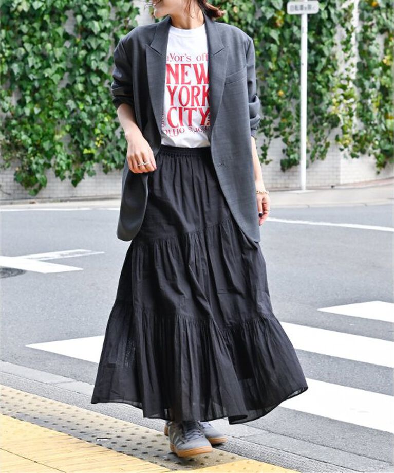 OUTDOOR PRODUCTS Usual Things「COTTON VOILEアシンメトリーティアードスカート」|スカート|