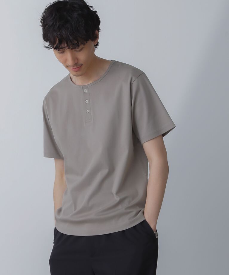 nano･universe「WEB限定/アンチスメル ヘンリーネックTシャツ 半袖」|Tシャツ・カットソー|