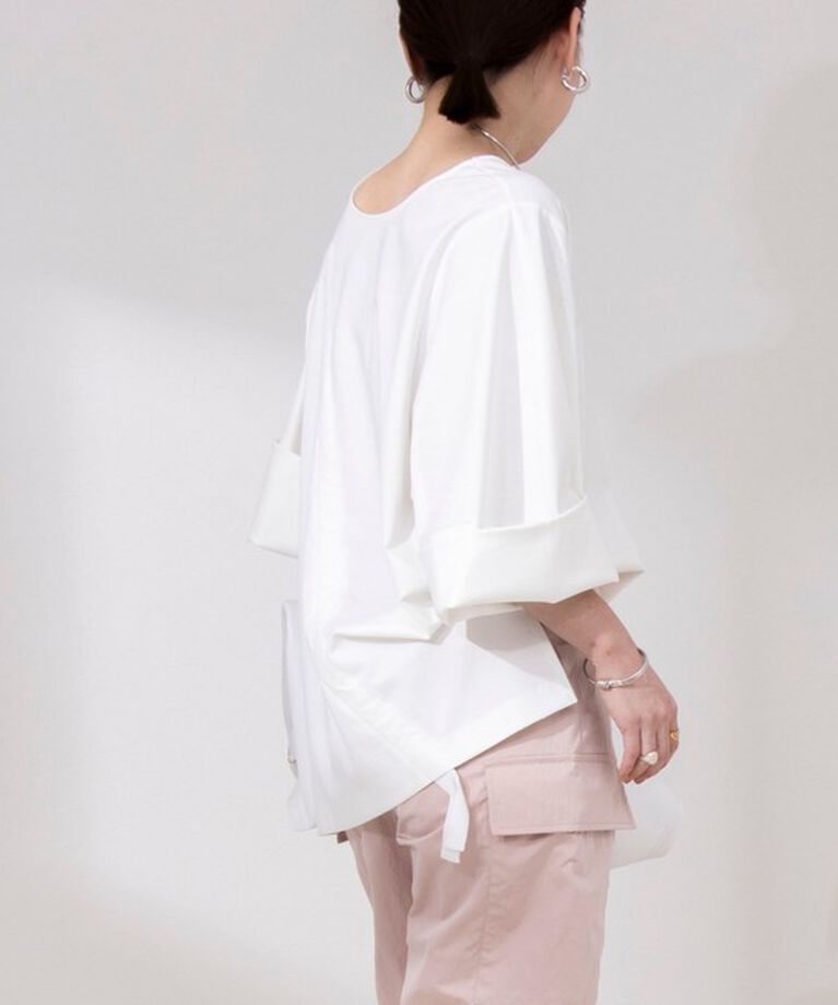Rie Miller「アシンメトリーシャーリング2WAYボリュームスリーブカットソー」|Tシャツ・カットソー|