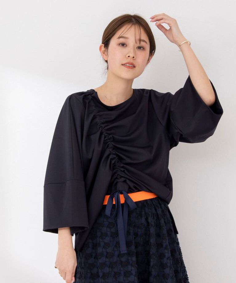 Rie Miller「アシンメトリーシャーリング2WAYボリュームスリーブカットソー」|Tシャツ・カットソー|