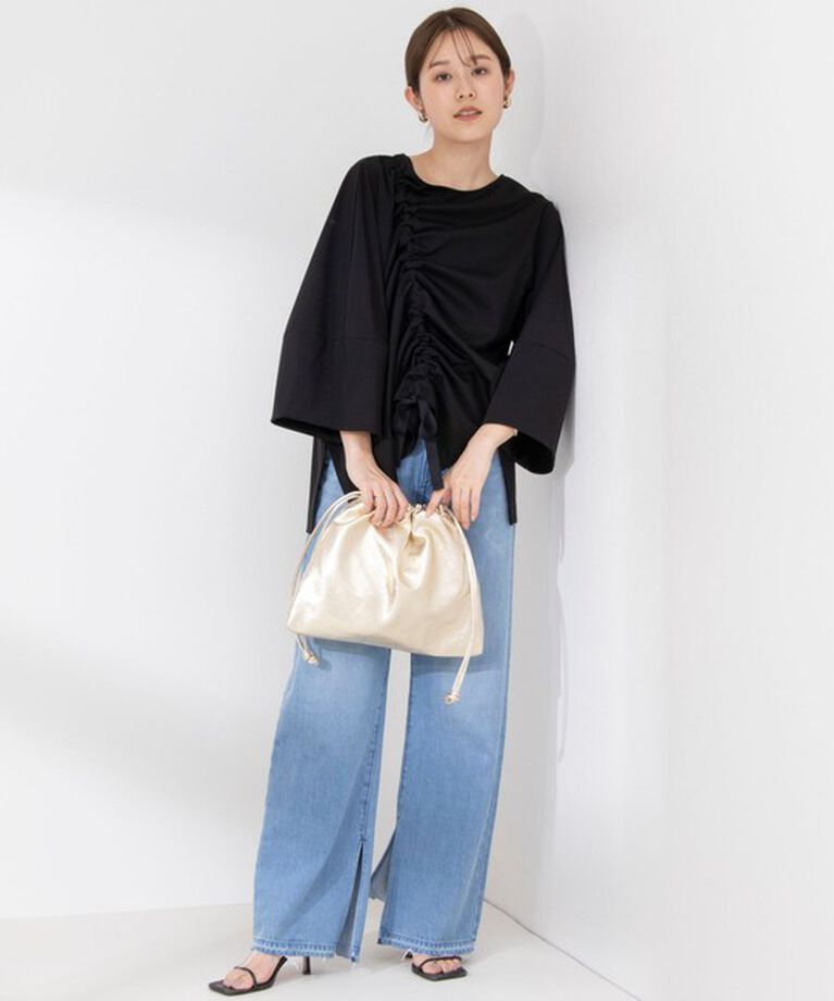 Rie Miller「アシンメトリーシャーリング2WAYボリュームスリーブカットソー」|Tシャツ・カットソー|