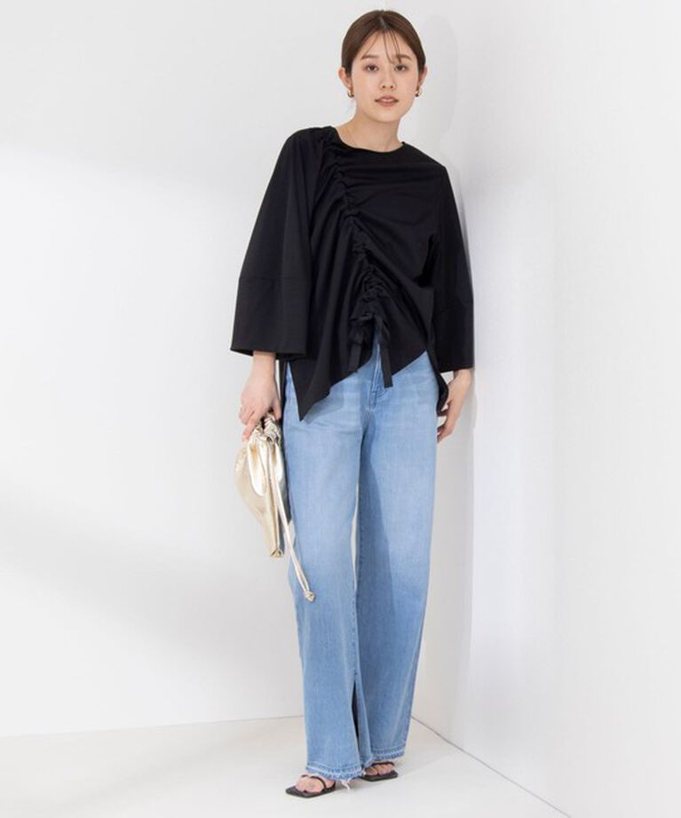 Rie Miller「アシンメトリーシャーリング2WAYボリュームスリーブカットソー」|Tシャツ・カットソー|