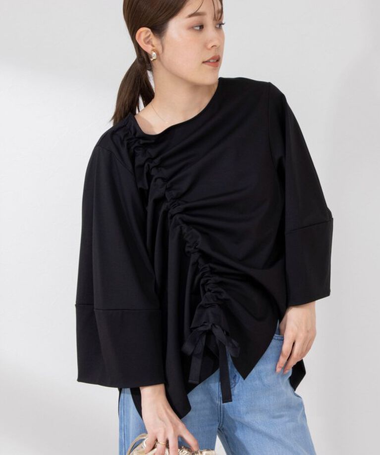 Rie Miller「アシンメトリーシャーリング2WAYボリュームスリーブカットソー」|Tシャツ・カットソー|