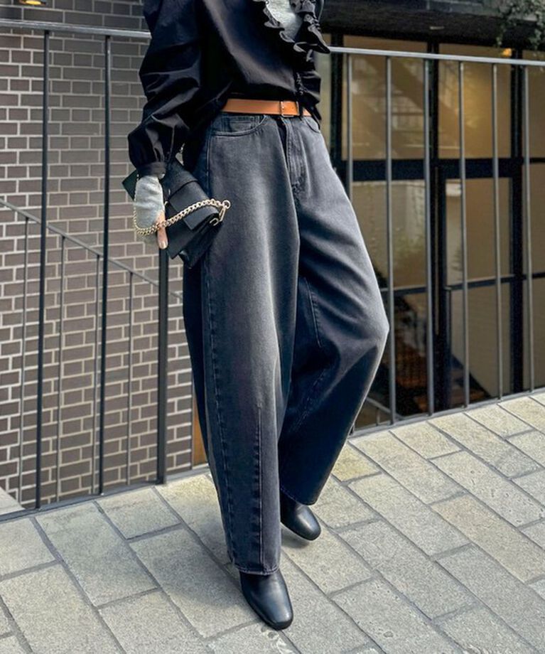 Rie Miller「【RM denim】ハイウエストバギーデニム」|デニム|チャコールグレー