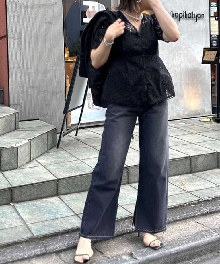 Rie Miller「＜飯豊まりえさん着用＞【RM denim】スリットフレアハイウエストデニム」|デニム|