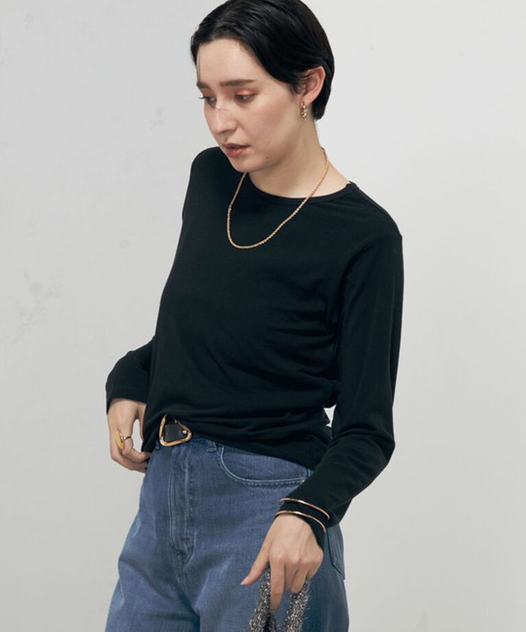 Rie Miller「シアーストレッチロンT」|Tシャツ・カットソー|ブラック