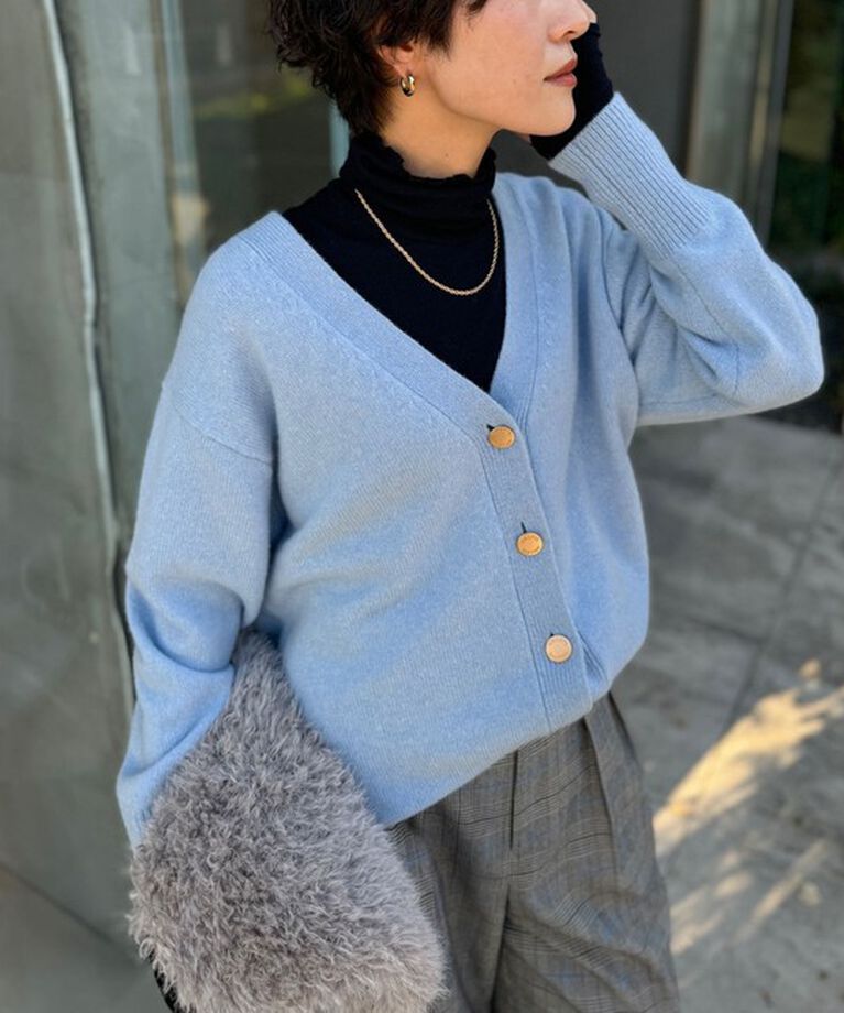 NOLLEY'S「カシミヤ混MUSICゆったりVネックカーディガン 24AW」|カーディガン|サックス