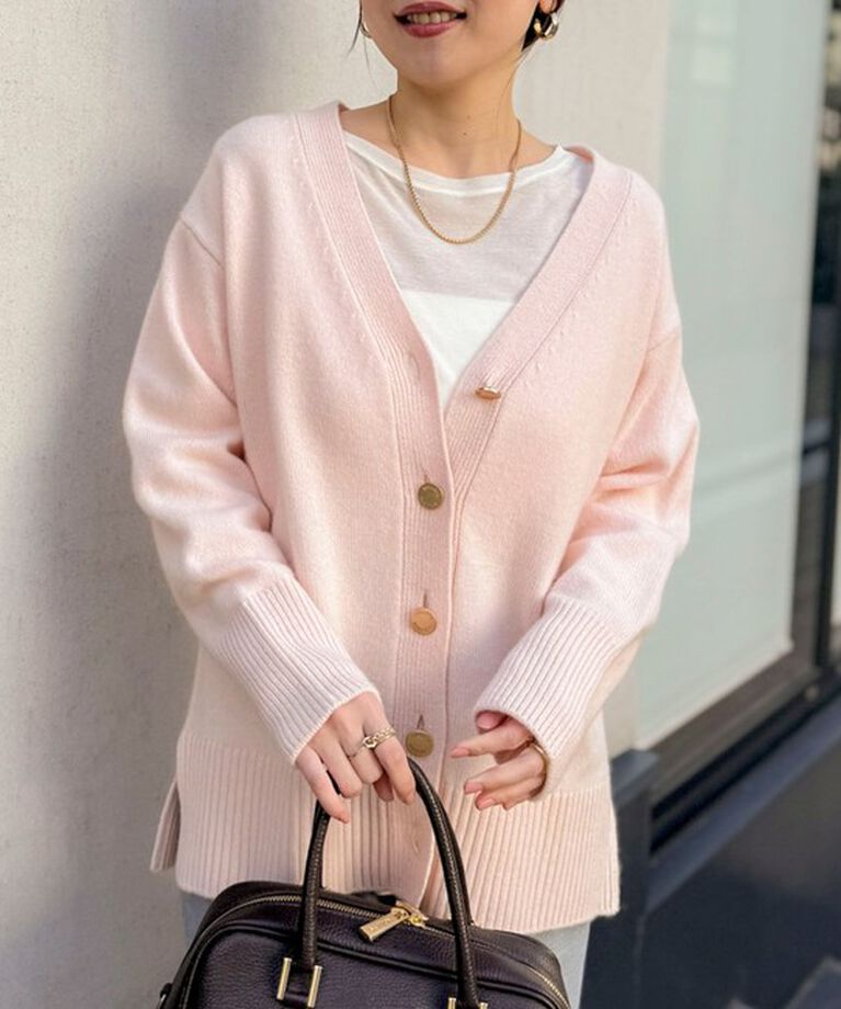 NOLLEY'S「カシミヤ混MUSICゆったりVネックカーディガン 24AW」|カーディガン|ベビーピンク