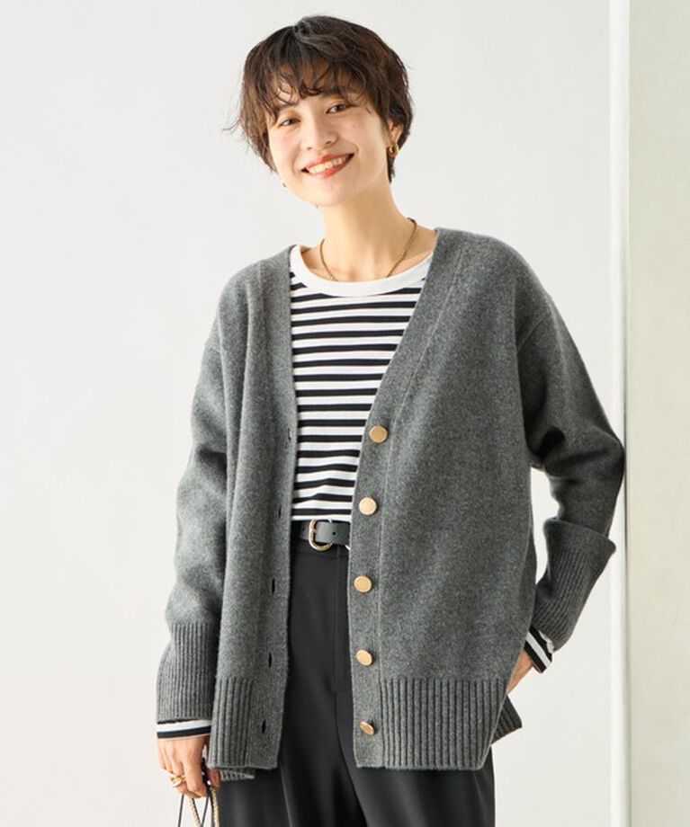 NOLLEY'S「カシミヤ混MUSICゆったりVネックカーディガン 24AW」|カーディガン|チャコールグレー