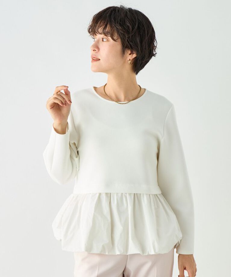 NOLLEY'S sophi「ウォッシャブルダンボール×タフタ バルーンプルオーバーカットソー」|Tシャツ・カットソー|ホワイト