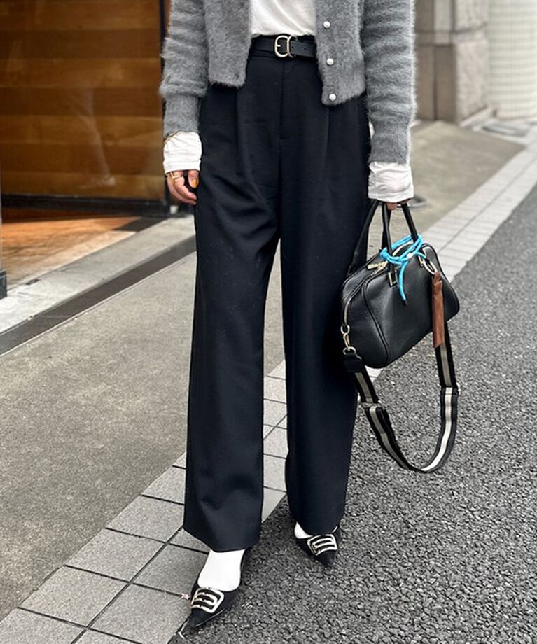 NOLLEY'S「《セットアップ対応》プレミアムストレッチ２タックワイドパンツ」|その他|ブラック