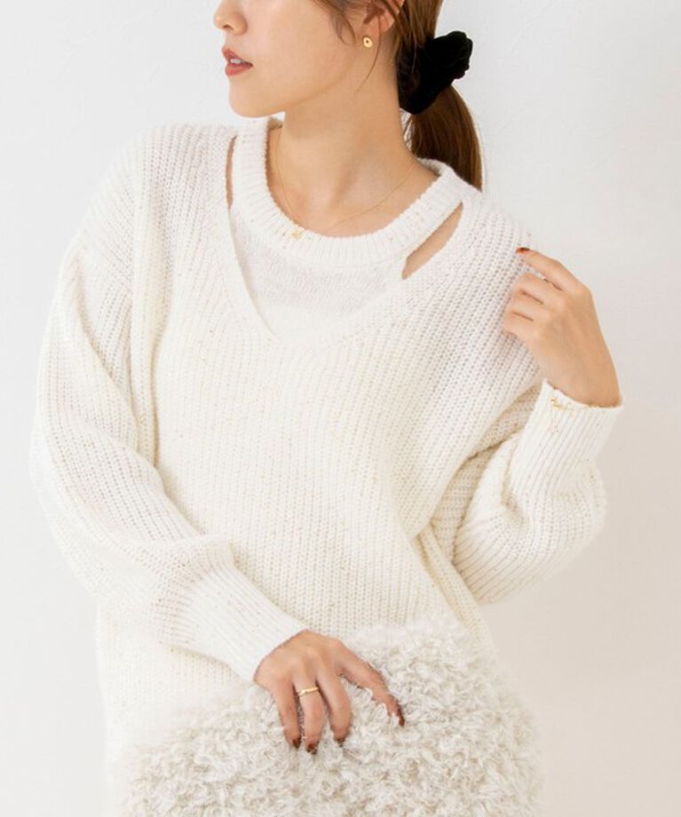 NOLLEY'S sophi「《手洗い可能》スパンコールモヘヤレイヤード風プルオーバーニット」|ニット・セーター|