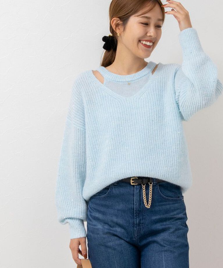 NOLLEY'S sophi「《手洗い可能》スパンコールモヘヤレイヤード風プルオーバーニット」|ニット・セーター|