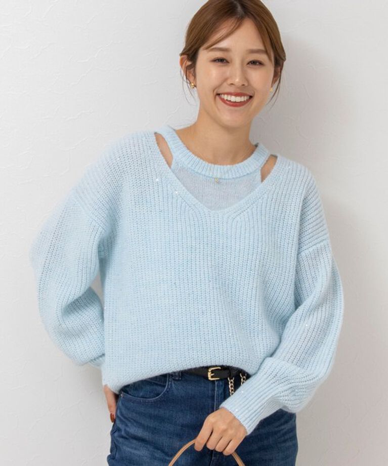 NOLLEY'S sophi「《手洗い可能》スパンコールモヘヤレイヤード風プルオーバーニット」|ニット・セーター|