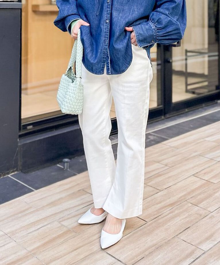 Rie Miller「【RM denim】スリットクロップドハイウエストデニム」|デニム|ホワイト