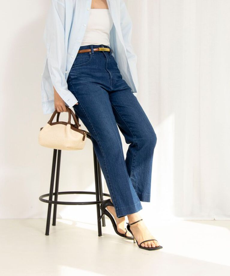 Rie Miller「【RM denim】スリットクロップドハイウエストデニム」|デニム|インディゴブルー