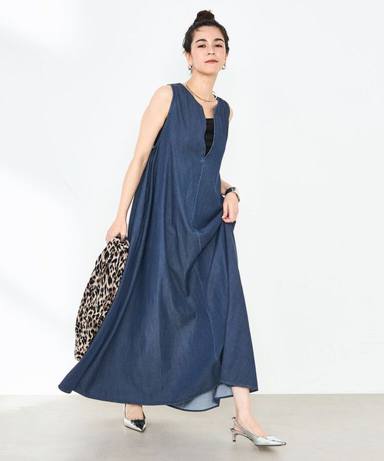 Rie Miller「【RM denim】ロング丈テンセルデニムワンピース」|ワンピース|