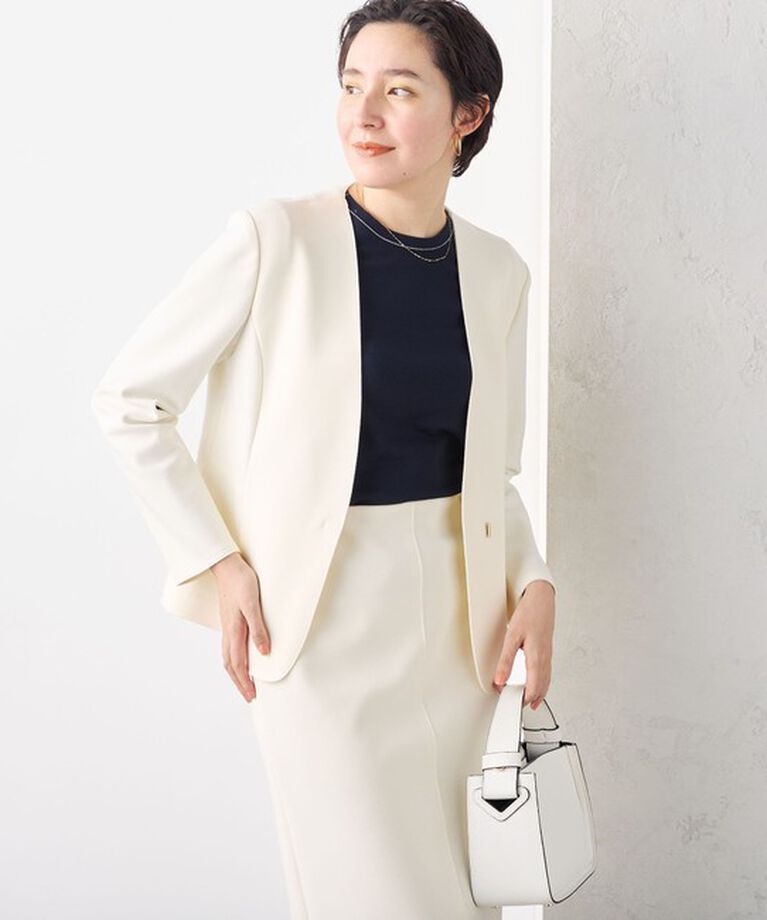 NOLLEY'S sophi「《セットアップ対応》ウォッシャブルボンディングジョーゼットノーカラージャケット」|ノーカラージャケット|オフホワイト
