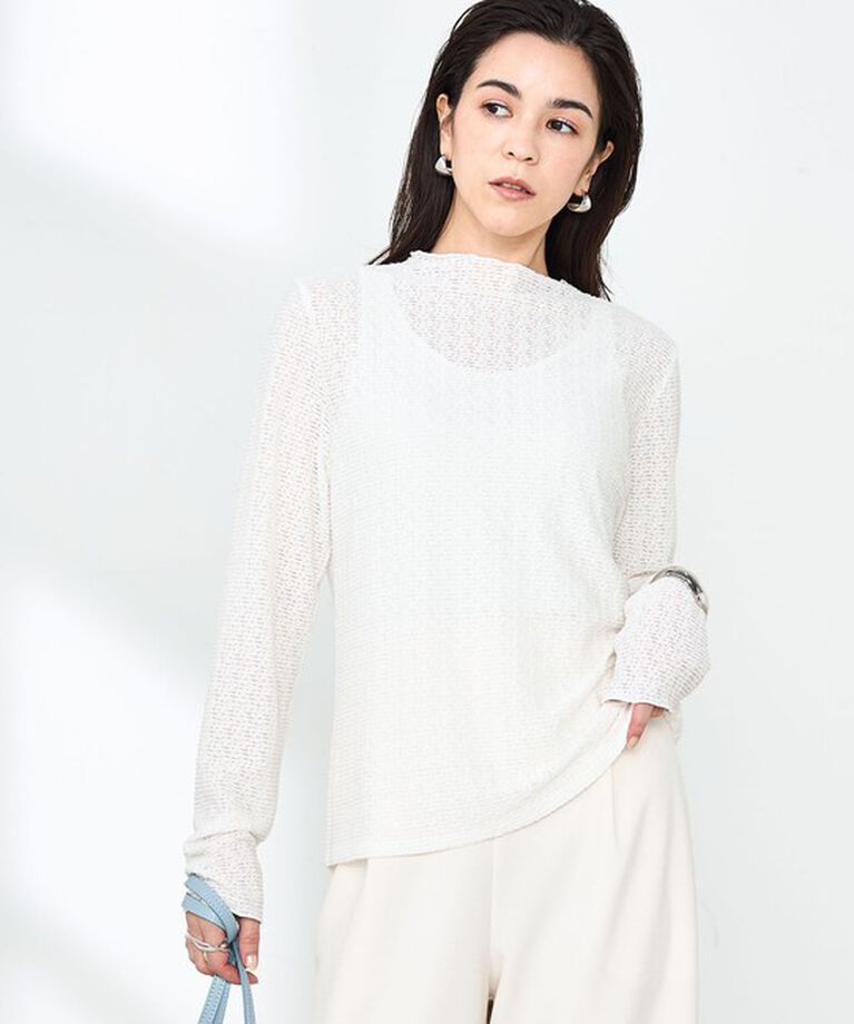NOLLEY'S「レーシー/ラメジャージハイネックプルオーバーカットソー」|Tシャツ・カットソー|ホワイト