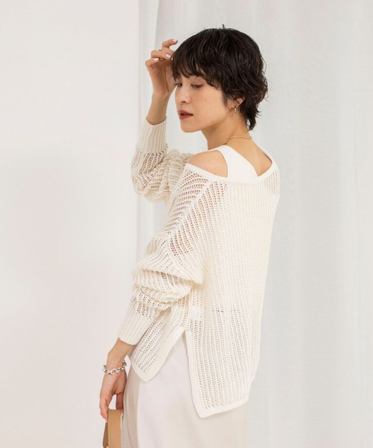 NOLLEY'S「《手洗い可能》メッシュボートネックプルオーバーニット」|ニット・セーター|