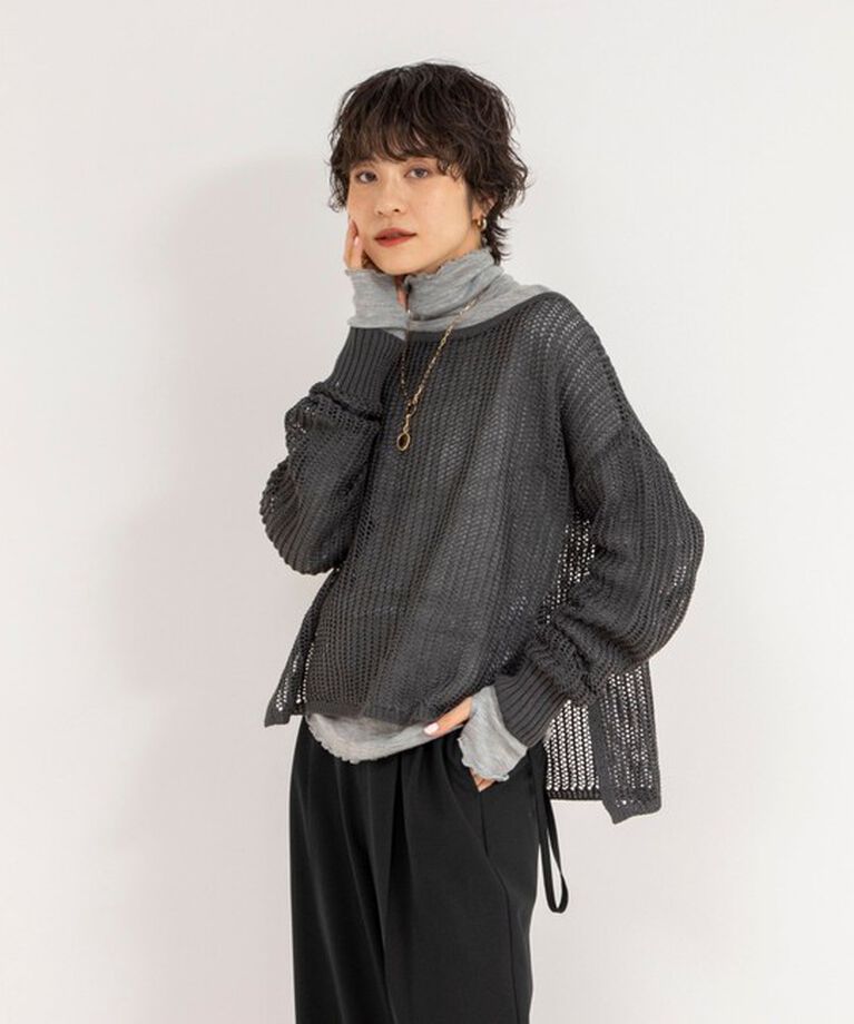 NOLLEY'S「《手洗い可能》メッシュボートネックプルオーバーニット」|ニット・セーター|