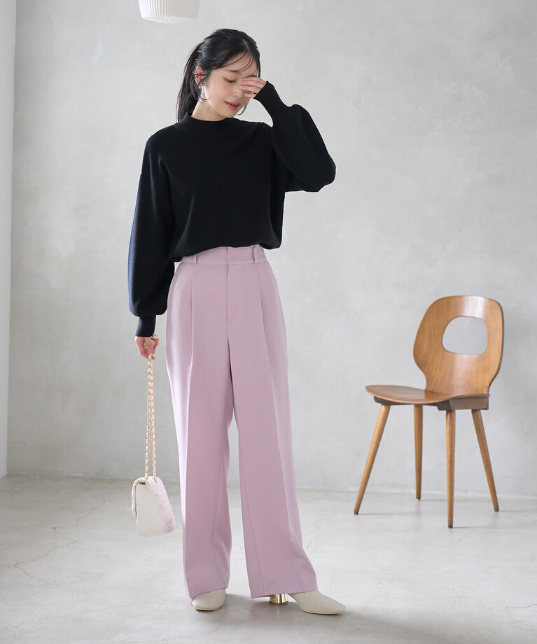 VIS「【防シワ・洗える】パウダリーツイルストレートパンツ」|スラックス|