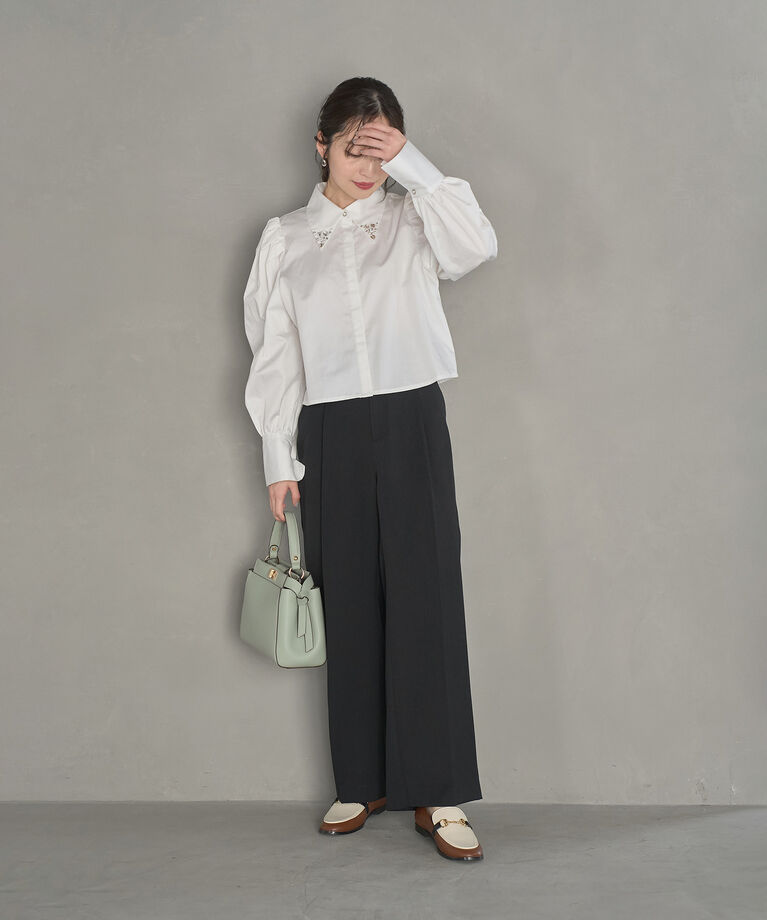 VIS「【防シワ・洗える】パウダリーツイルストレートパンツ」|スラックス|