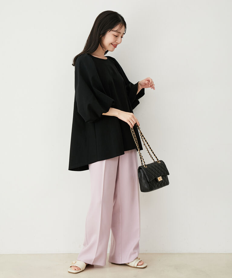 VIS「【防シワ・洗える】パウダリーツイルストレートパンツ」|スラックス|