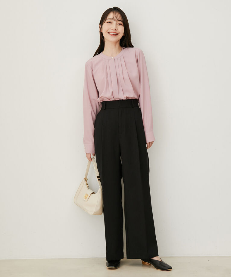 VIS「【防シワ・洗える】パウダリーツイルストレートパンツ」|スラックス|