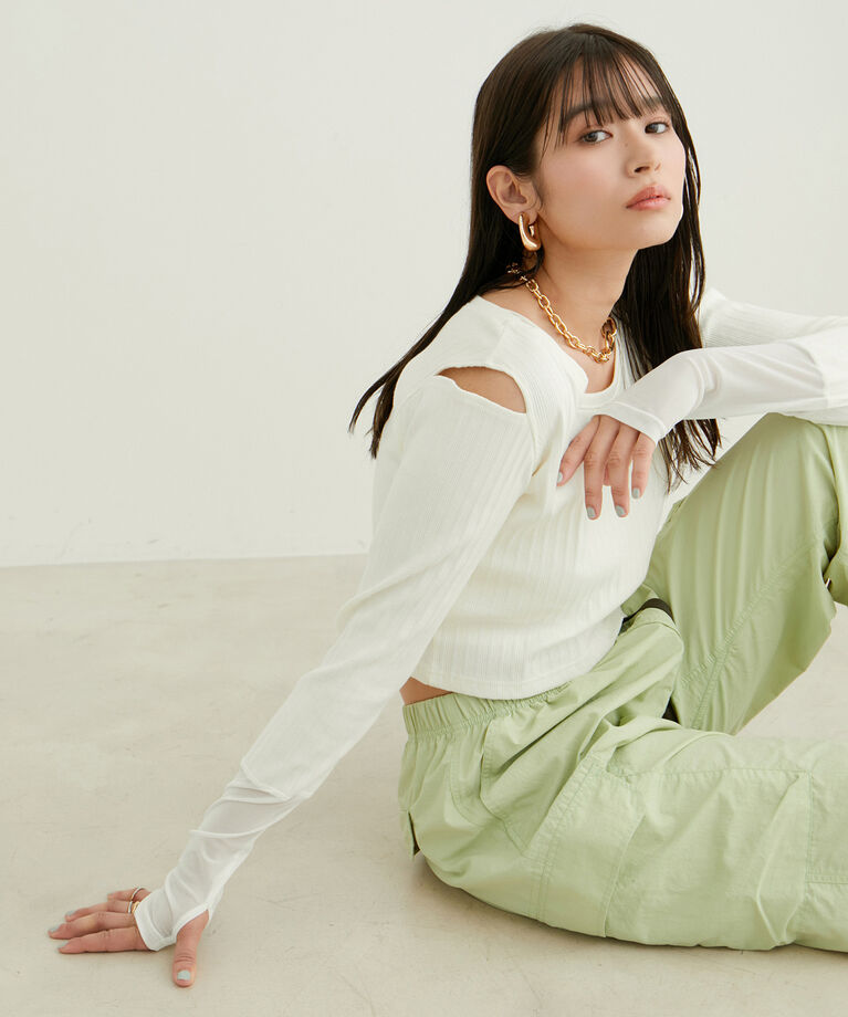 VIS「ショルダーカットアウトショート丈プルオーバー」|Tシャツ・カットソー|