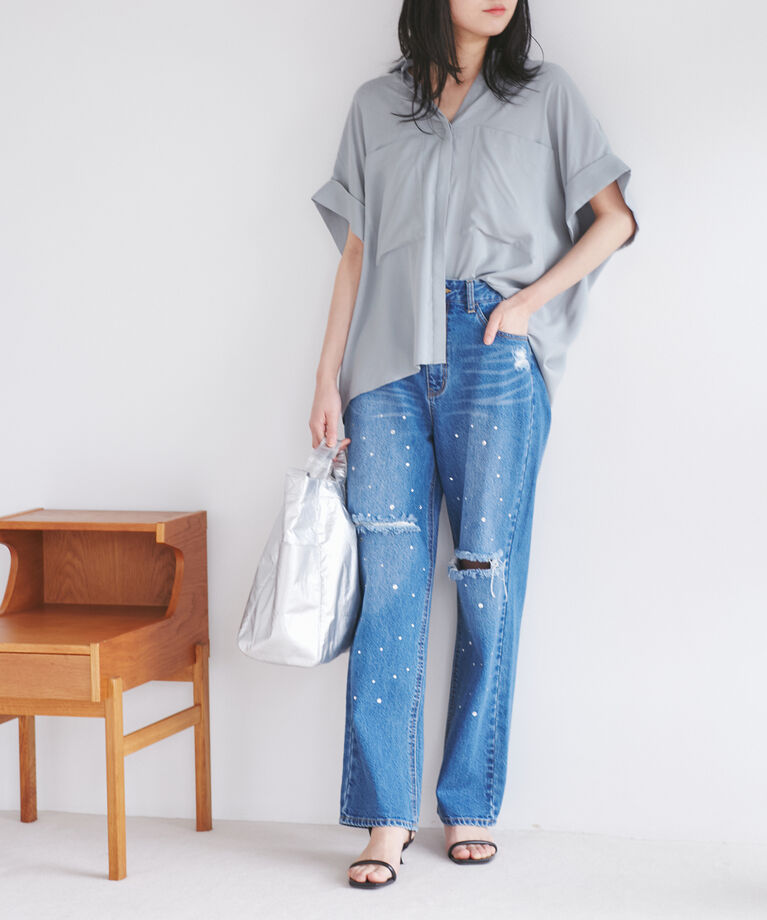 VIS「【WEB限定】バックシャンVネックブラウス【洗える】」|シャツ・ブラウス|