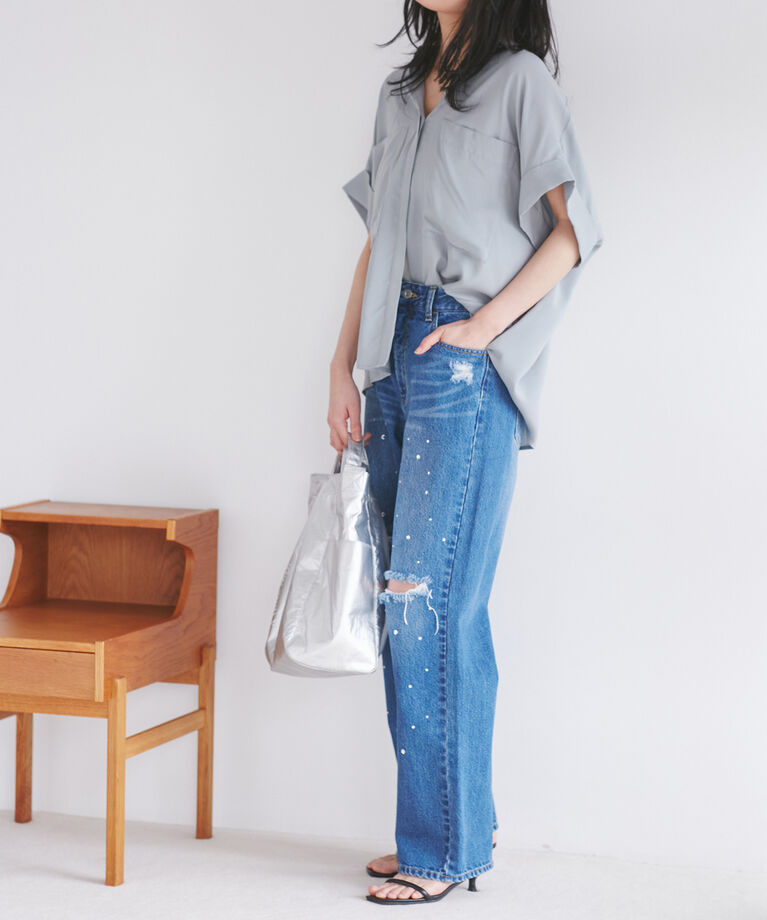 VIS「【WEB限定】バックシャンVネックブラウス【洗える】」|シャツ・ブラウス|