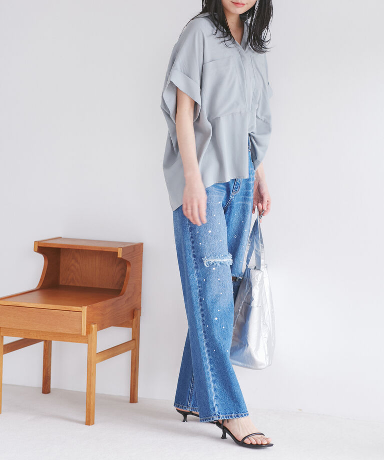 VIS「【WEB限定】バックシャンVネックブラウス【洗える】」|シャツ・ブラウス|