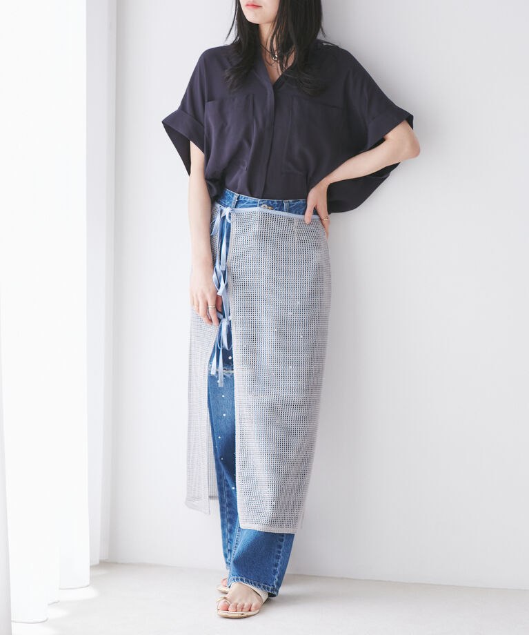 VIS「【WEB限定】バックシャンVネックブラウス【洗える】」|シャツ・ブラウス|