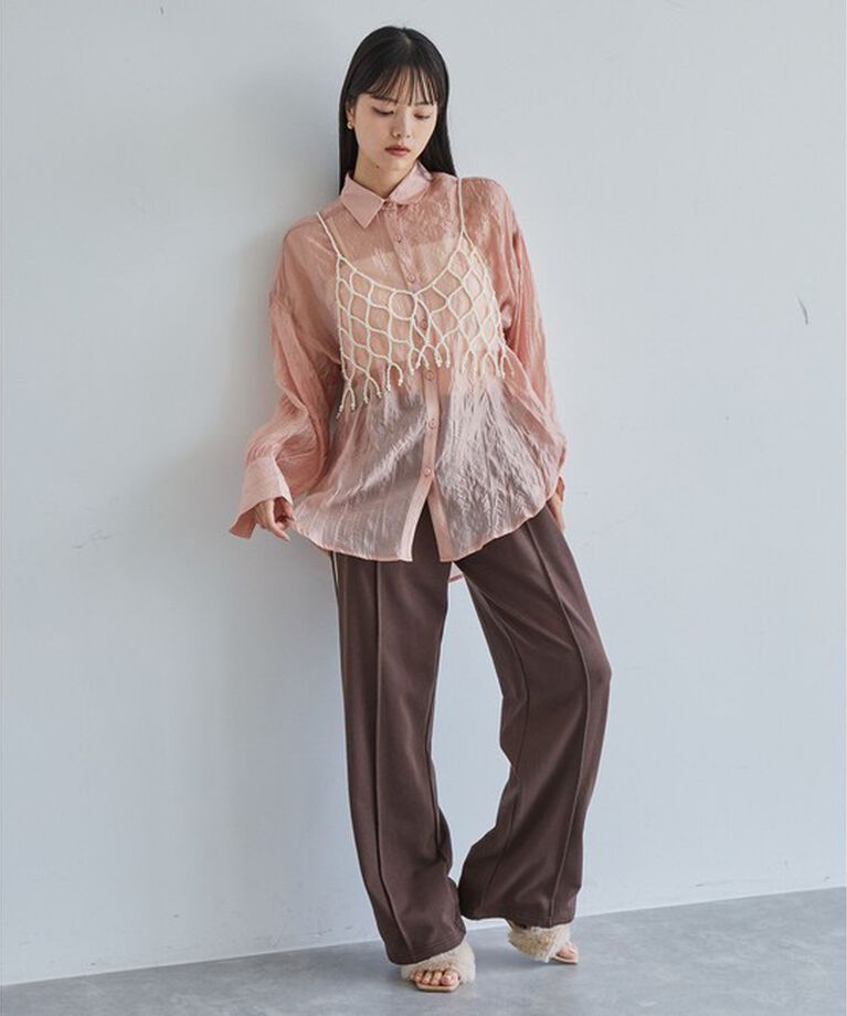 VIS「【洗える】【マルチWAY】シワ加工シアーシャツ」|シャツ・ブラウス|