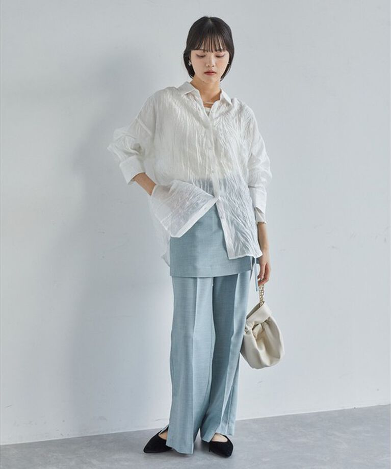 VIS「【洗える】【マルチWAY】シワ加工シアーシャツ」|シャツ・ブラウス|