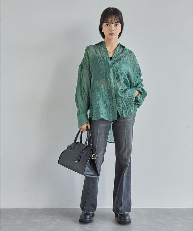 VIS「【洗える】【マルチWAY】シワ加工シアーシャツ」|シャツ・ブラウス|