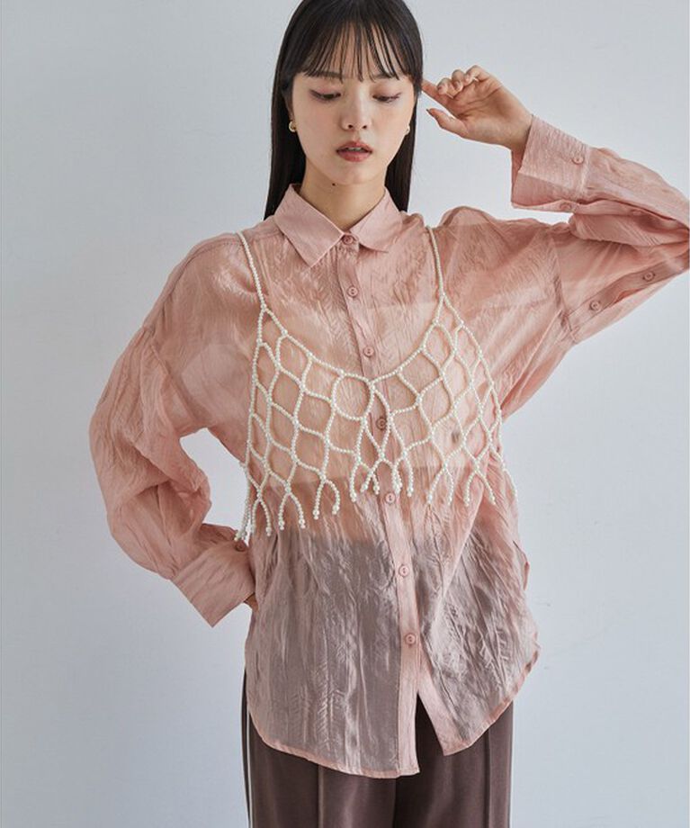 VIS「【洗える】【マルチWAY】シワ加工シアーシャツ」|シャツ・ブラウス|